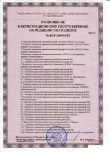 Приложение к регистрационному удостоверению: РУ ФСР 2009/04782 на выносные электроды ДЭНАС (очки, аппликаторы, массажные, Рефлексо)