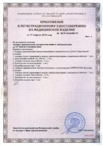 Приложение к регистрационному удостоверению: РУ ФСР 2010/08179 на ДЭНАС-Вертебра-02 и НЕЙРОДЭНС-Вертебра